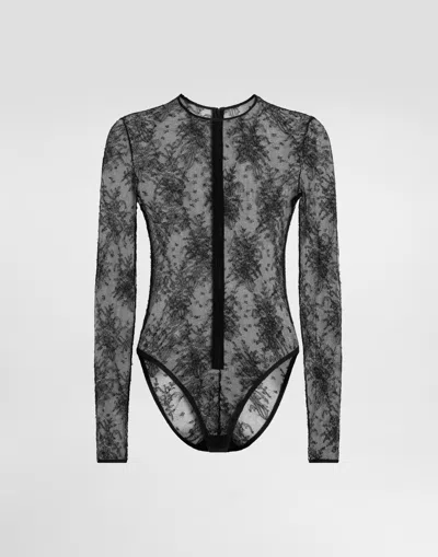 Dolce & Gabbana Chantilly Lace Bodysuit In Black