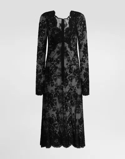 Dolce & Gabbana Chantilly Lace Dress In Black
