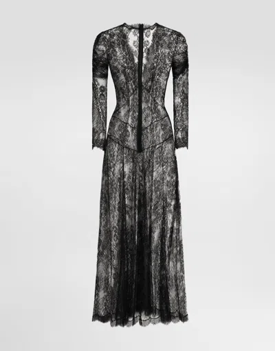 Dolce & Gabbana Chantilly Lace Dress In Black