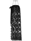 Dolce & Gabbana Calf-length Chantilly Lace Dress With Satin Details In Schwarz