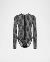 Dolce & Gabbana Women Black Bodysuit With All-over Floral Embroidery And Semi-sheer Design In Stretc In Black