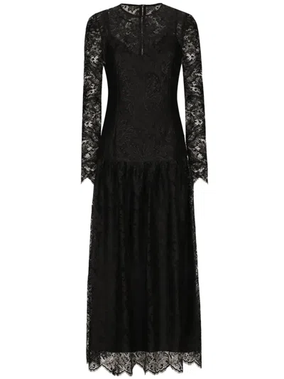 Dolce & Gabbana Chantilly-lace Midi Dress In Black