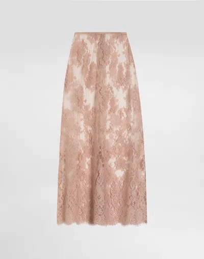 Dolce & Gabbana Chantilly Lace Midi Skirt In Pink