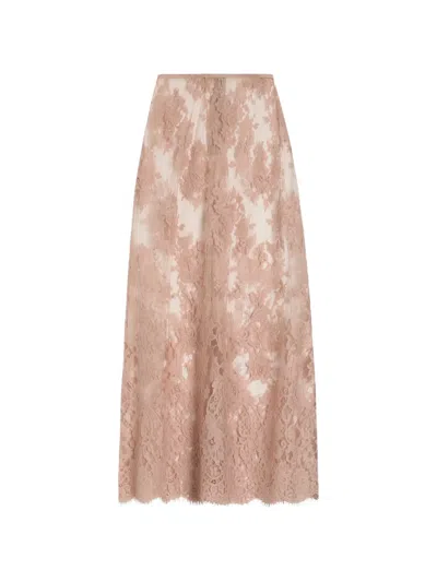 Dolce & Gabbana Chantilly Lace Midi Skirt In Pink