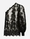 Dolce & Gabbana Chantilly One Shoulder Lace Blouse In Black