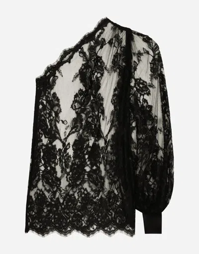 DOLCE & GABBANA CHANTILLY LACE ONE-SHOULDER BLOUSE
