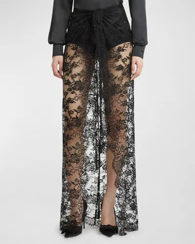 Dolce & Gabbana Chantilly Lace Scallop Maxi Skirt In Black