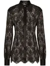 Dolce & Gabbana Black Slim Shirt With Satin Details In Chantilly Lace