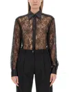 Dolce & Gabbana Chantilly Lace Satin Trim Button Down Shirt In Black