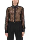 Dolce & Gabbana Black Slim Shirt With Satin Details In Chantilly Lace In Black