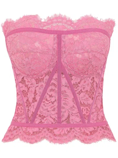 Dolce & Gabbana Chantilly-lace Strapless Top In Pink