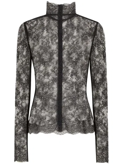 DOLCE & GABBANA CHANTILLY-LACE TOP - WOMEN'S - VISCOSE/POLYESTER