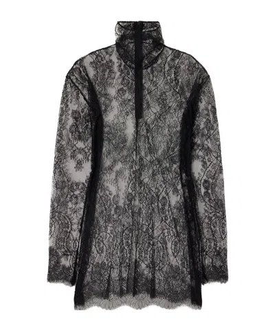 Dolce & Gabbana Chantilly Lace Turtleneck Blouse In Animal Print