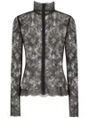 Dolce & Gabbana Chantilly Lace Top High Neck Long Sleeves In Gray