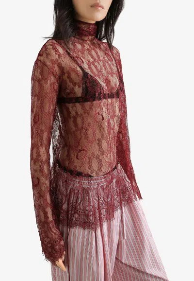 Dolce & Gabbana Chantilly Long-sleeved Lace Top In Brown