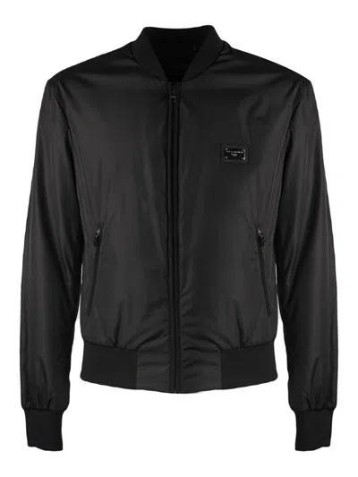 Dolce & Gabbana Plaque Bomber Jacket In Black