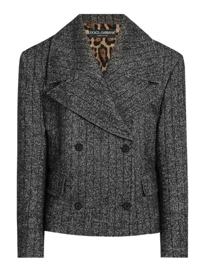 Dolce & Gabbana Double-breasted Pinstriped Jacket In Gray
