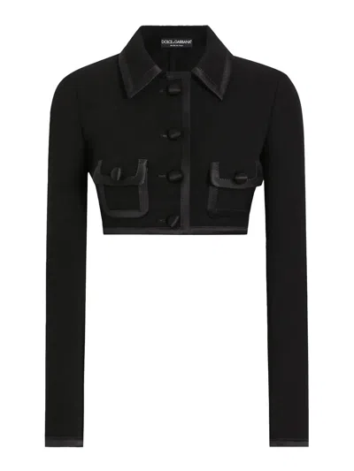 Dolce & Gabbana Wool-blend Cropped Blazer In Black