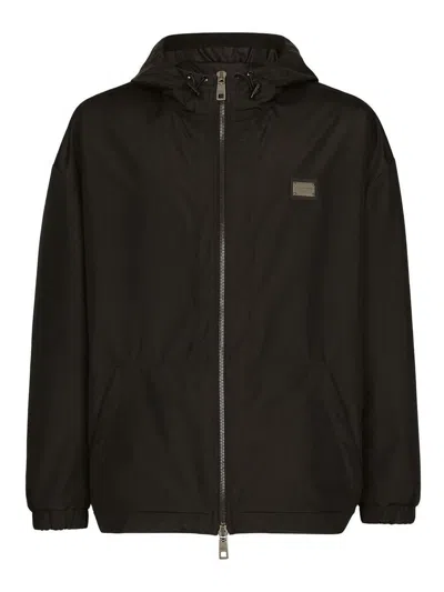 Dolce & Gabbana Branded Tag Hooded Jacket In Black