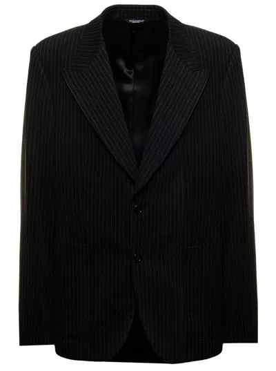 Dolce & Gabbana Charchoal Pinstriped Blazer In Jersey  Man In Grey