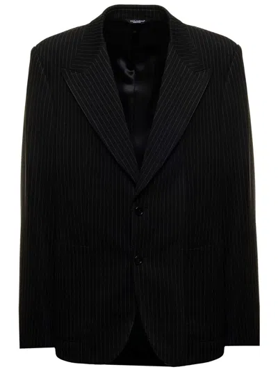 Dolce & Gabbana Single-breasted Pinstriped Blazer In Black