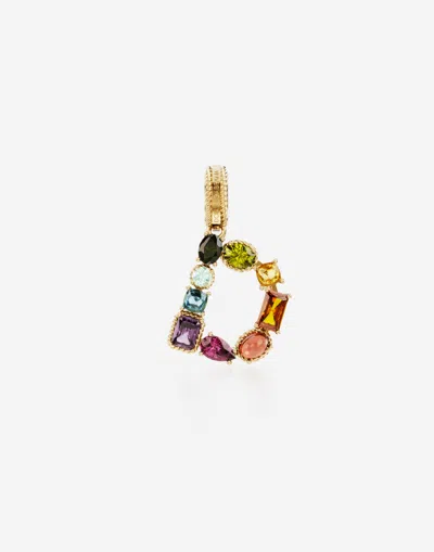 Dolce & Gabbana Rainbow Alphabet D 18 Kt Yellow Gold Charm With Multicolor Fine Gems Gold Female Onesize
