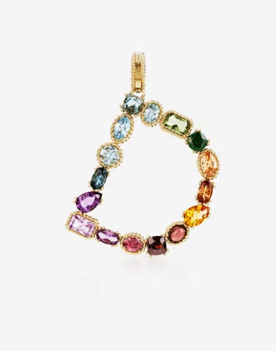 Dolce & Gabbana Rainbow Alphabet D 18 Kt Yellow Gold Charm With Multicolor Fine Gems Gold Female Onesize