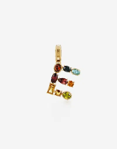 Dolce & Gabbana Rainbow Alphabet E 18 Kt Yellow Gold Charm With Multicolor Fine Gems Gold Female Onesize