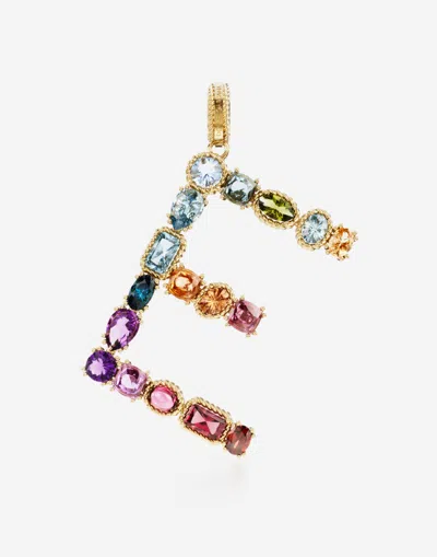 Dolce & Gabbana Rainbow Alphabet E 18 Kt Yellow Gold Charm With Multicolor Fine Gems Gold Female Onesize