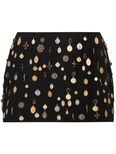 Dolce & Gabbana Charm-embellished Mini Skirt In Black
