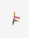 Dolce & Gabbana Rainbow Alphabet F 18 Kt Yellow Gold Charm With Multicolor Fine Gems Gold Female Onesize In Gold