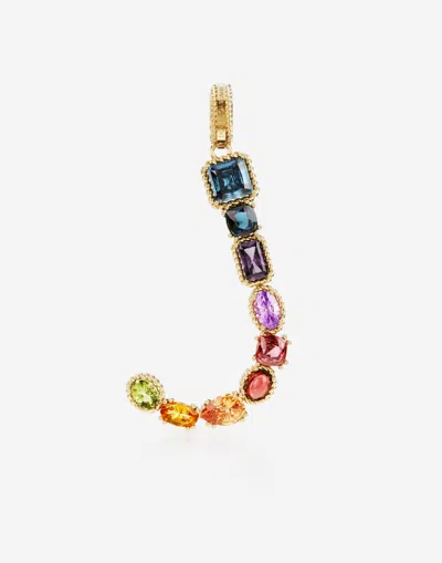 Dolce & Gabbana Rainbow Alphabet J 18 Kt Yellow Gold Charm With Multicolor Fine Gems Gold Female Onesize