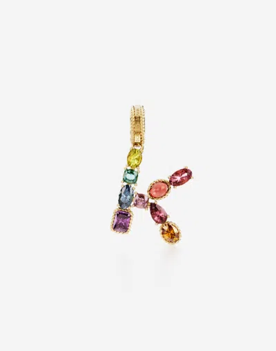 Dolce & Gabbana Rainbow Alphabet K 18 Kt Yellow Gold Charm With Multicolor Fine Gems Gold Female Onesize