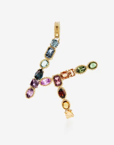 Dolce & Gabbana Rainbow Alphabet K 18 Kt Yellow Gold Charm With Multicolor Fine Gems