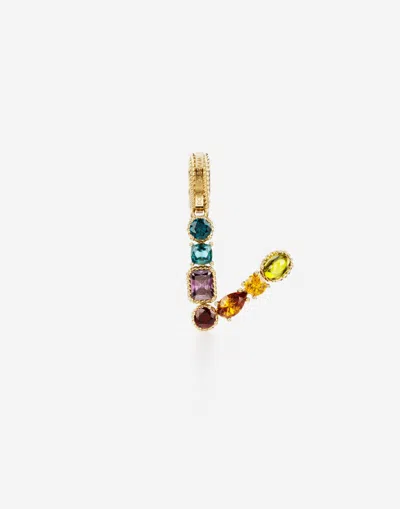 Dolce & Gabbana Rainbow Alphabet V 18 Kt Yellow Gold Charm With Multicolor Fine Gems Gold Female Onesize
