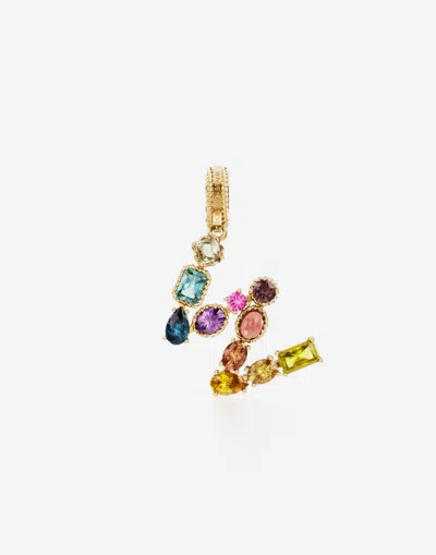 Dolce & Gabbana Rainbow Alphabet W 18 Kt Yellow Gold Charm With Multicolor Fine Gems Gold Female Onesize