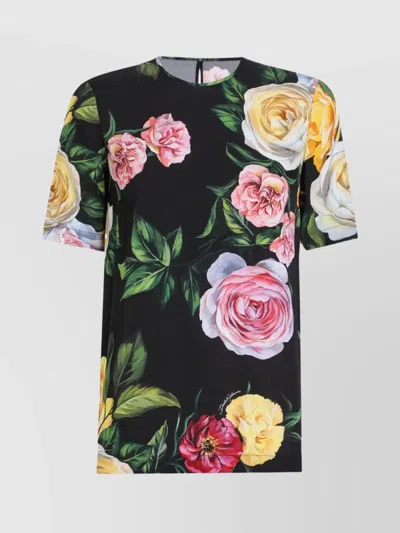 DOLCE & GABBANA CHARMEUSE BLOUSE WITH PEONY AND ROSE PRINT