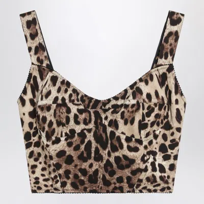 Dolce & Gabbana Charmeuse Bustier With Leopard Print In Animal Print