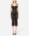 Dolce & Gabbana Charmeuse Calf-length Dress With Laces And Eyelets In Black