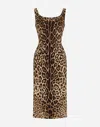 Dolce & Gabbana Mini Brown Dress With All-over Leo Print In Stretch Viscose In Multicolor