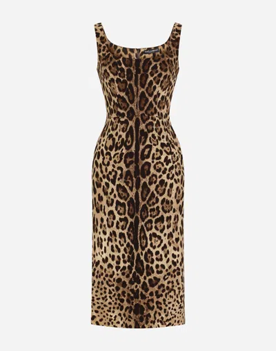 DOLCE & GABBANA CHARMEUSE CALF-LENGTH DRESS WITH LEOPARD PRINT