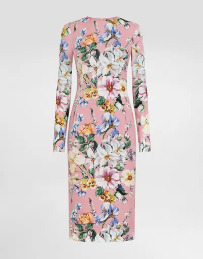 DOLCE & GABBANA CHARMEUSE CALF-LENGTH SHEATH DRESS WITH FLORAL PRINT