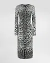 Dolce & Gabbana Leopard-print Long-sleeve Charmeuse Midi Dress In Print