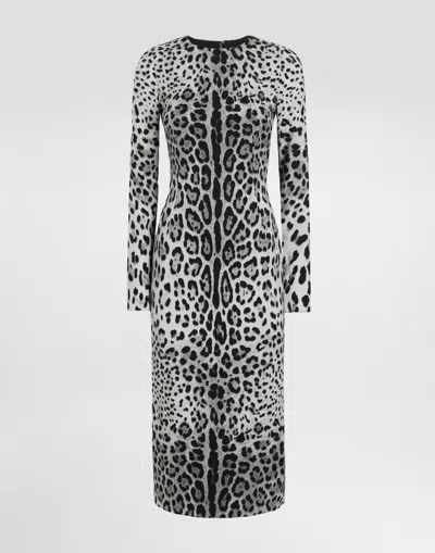 DOLCE & GABBANA CHARMEUSE CALF-LENGTH SHEATH DRESS WITH LEOPARD PRINT