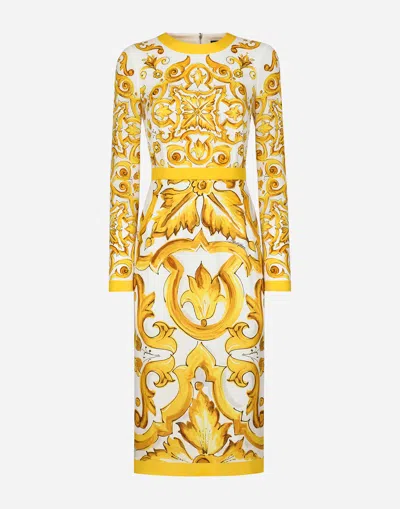 DOLCE & GABBANA CHARMEUSE CALF-LENGTH SHEATH DRESS WITH MAJOLICA PRINT