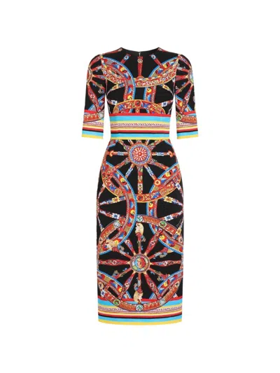 Dolce & Gabbana Charmeuse Dress With Carretto Print In Multi