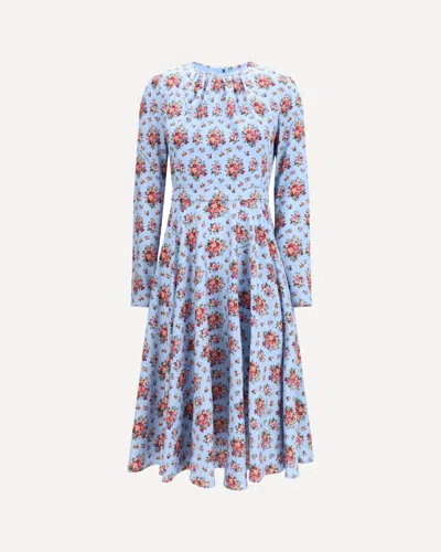 Dolce & Gabbana Women Charmeuse Long Dress With Bouquet Print In Blue