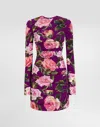 Dolce & Gabbana Charmeuse Midi Sheath Dress With Draping And Rose Print In Print