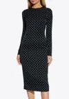 Dolce & Gabbana Charmeuse Calf-length Sheath Dress With Polka-dot Print In Black