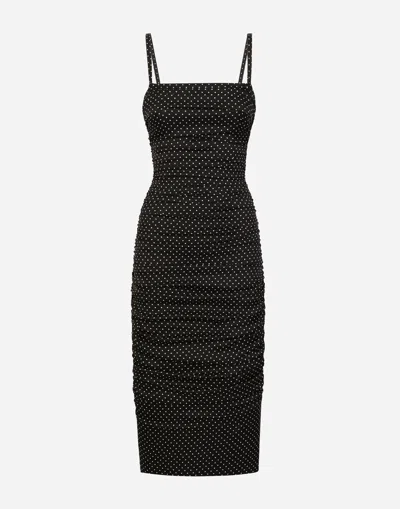DOLCE & GABBANA CHARMEUSE SHEATH DRESS WITH MICRO POLKA-DOT PRINT: